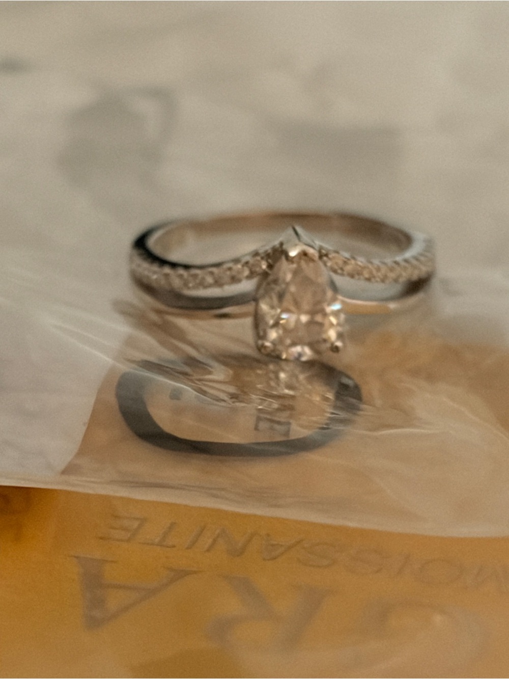Sterling Silver Pear Solitaire Ring with MOISSINATE - Women's Jewelry